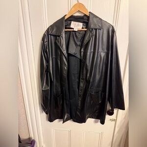 Renee Raquel Faux Leather 1X Jacket Women's Black Button Up